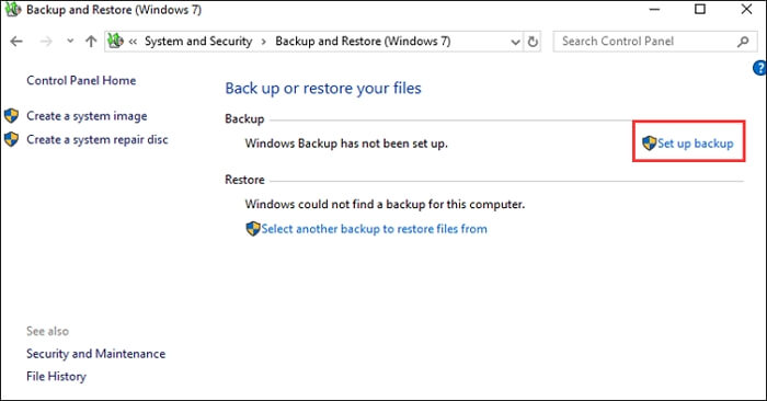 set up backup on windows 7