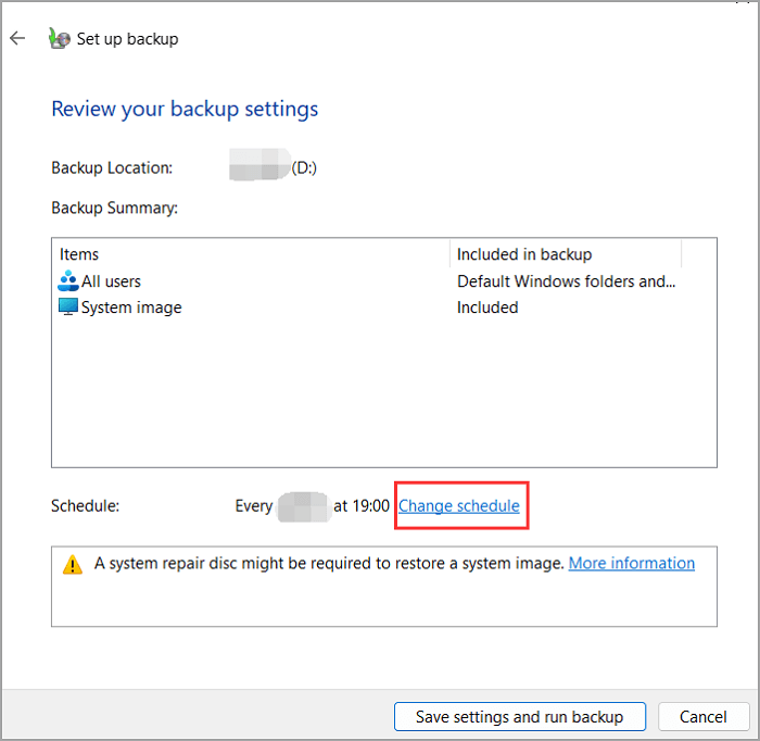 set up schedule backup