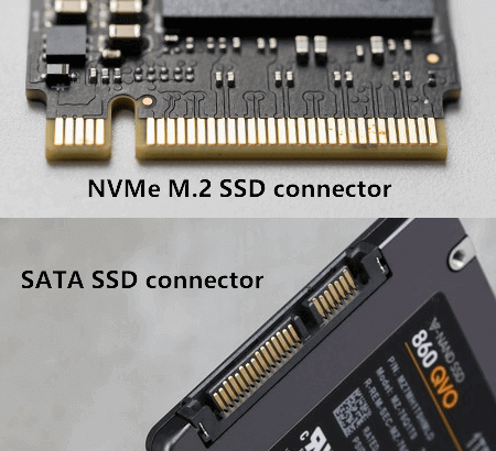 NVMe M.2 SSD connector and SATA SSD connector