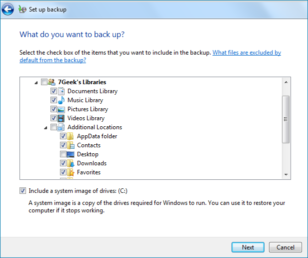 What to backup Windows 7