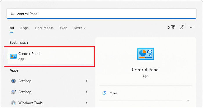 Open control panel in Windows 11