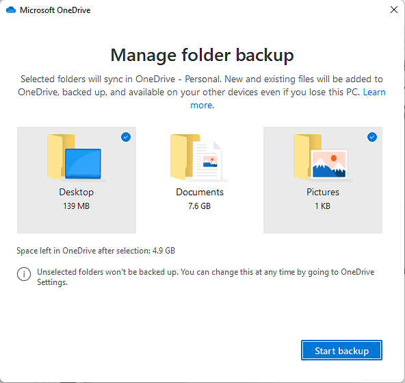 manage onedrive sync folder