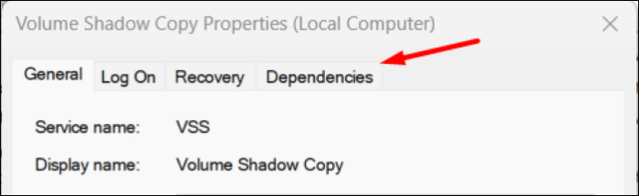 Dependencies tab