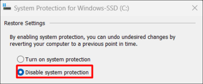 Disable system protection