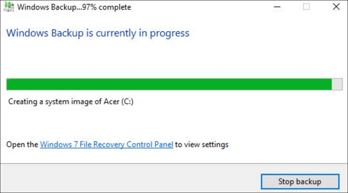 Windows 7 backup stuck at 97%