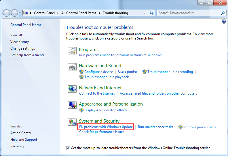 fix the error with windows update troubleshooter