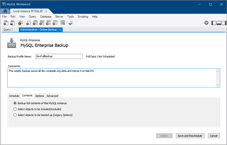 workbench backup configure