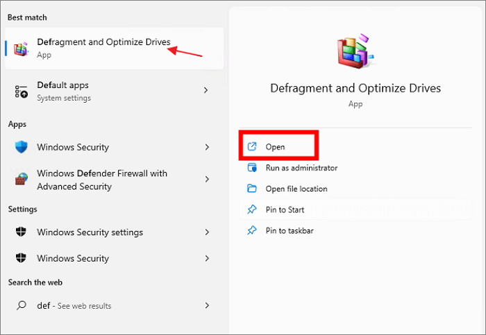 open defragment and optimize drives