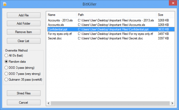 BitKiller Windows shredding software