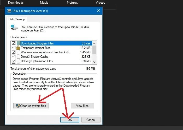 disk cleanup - click ok