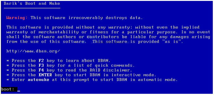 Erase disk with DBAN