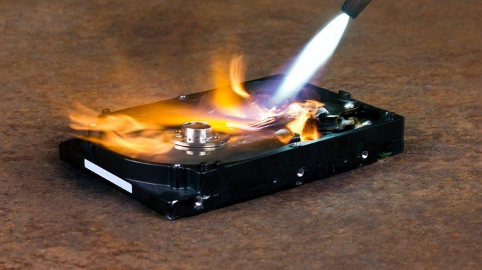Break old hard drive with fire