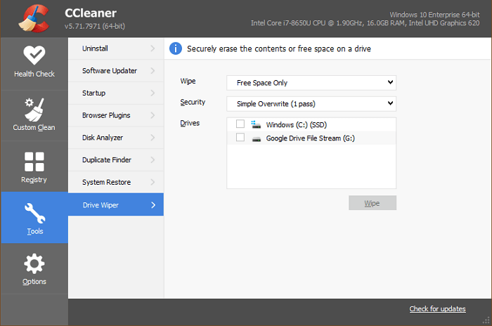Go to Drive wiper in Ccleaner