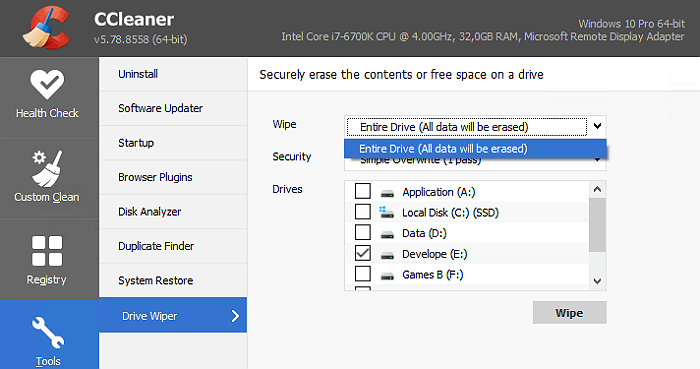 Confirm to erase hard drive