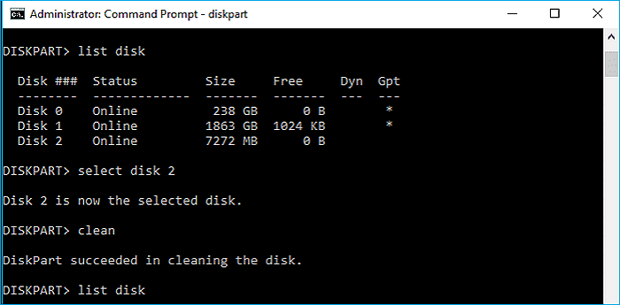erase or clean the entire disk using the clean command in windows