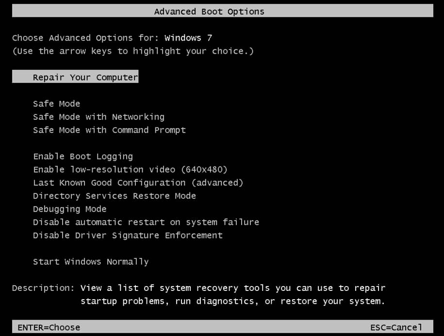 Boot Windows 7 into safe mode