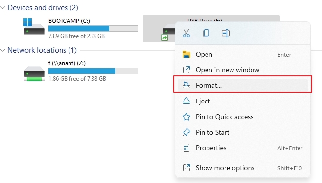 format option for usb drive in windows