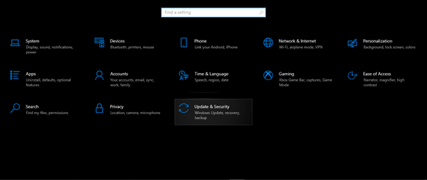 open Windows update and security settings