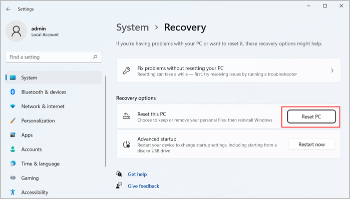 reset this pc on windows 11 - 1