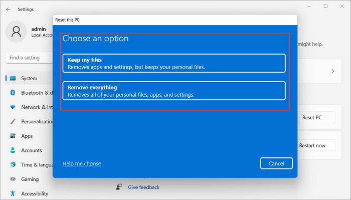 reset this pc on windows 11 - step 2