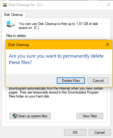 Confirm to delete files via disk cleanup