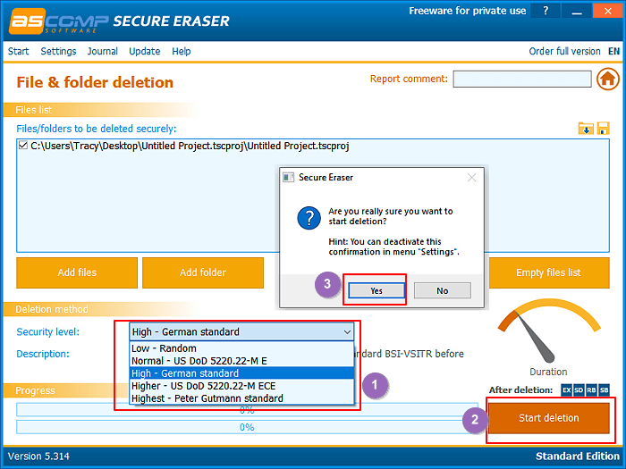 Confirm to shred files