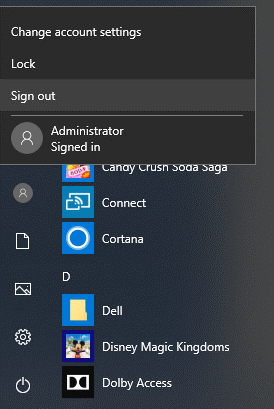 Switch user account and log in as administrator