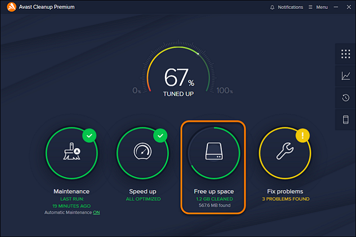 open avast cleanup and click free up space