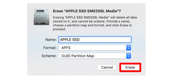 Select to wipe dead Mac hard drive