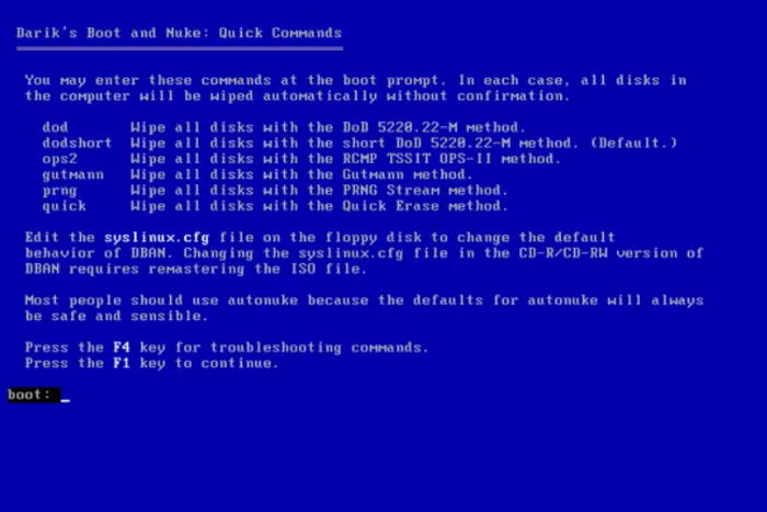 Wipe disk with dban
