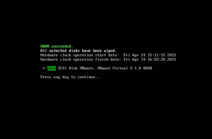 Complete wiping disk via DBAN