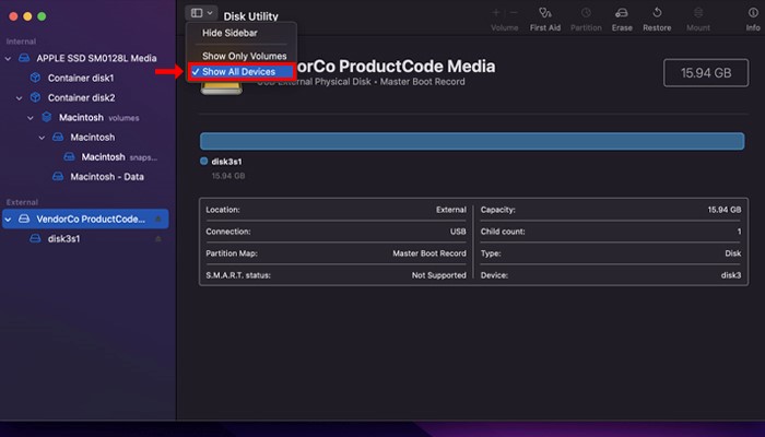 Opt for Show All Devices