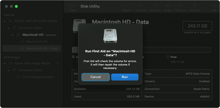 run First Aid in recovery Mac