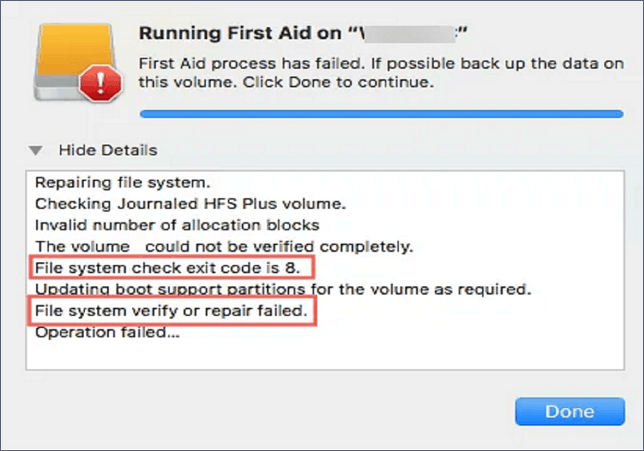 error 'file system verify or repair failed. : (-69845)'