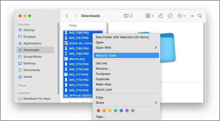 delete files in Downloads folder