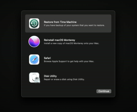 restore from Time Machine