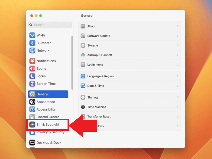 open the Spotlight setting on Mac