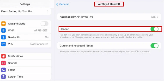 How to turn on Handoff on iPad