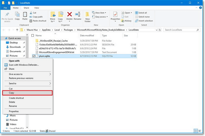 right click the plum sqlite file