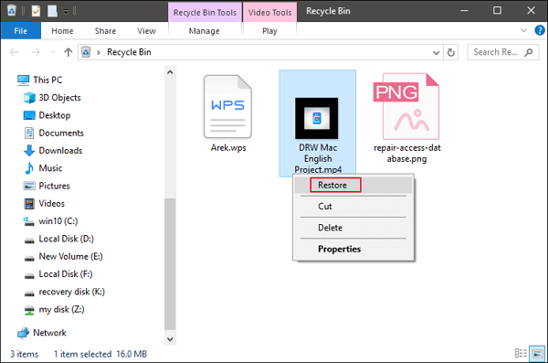 recover data from recycle bin