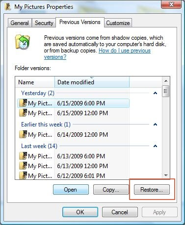 choose restore to restore a deleted folder