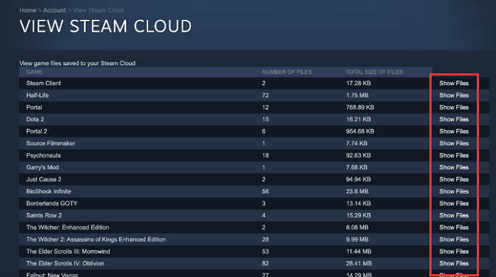 show files Steam cloud