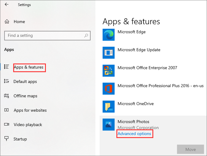 Advanced options