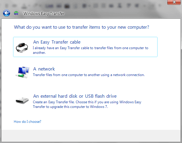 what do you want to use to transfer items in windows easy transfer