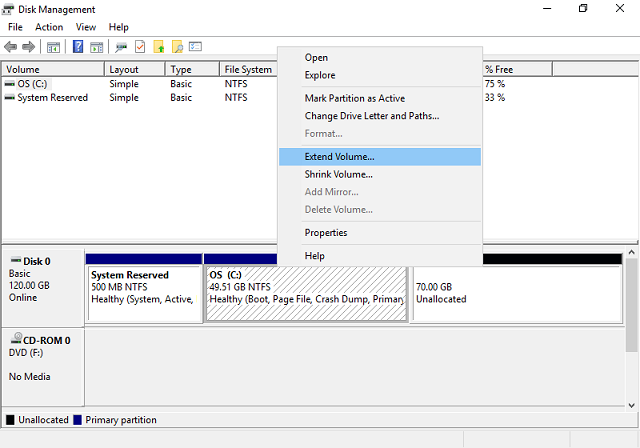 how to extend hard drive in windows 10