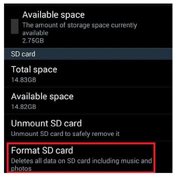 formatting sd card on android