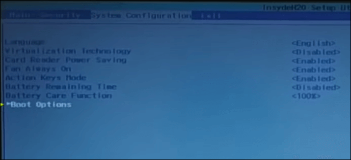 Boot Options in System Configuration