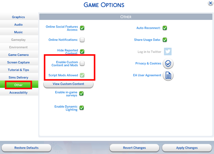 check the option