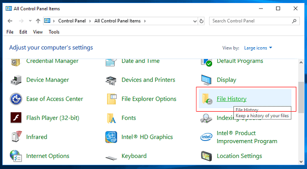 file history recovery windows 10