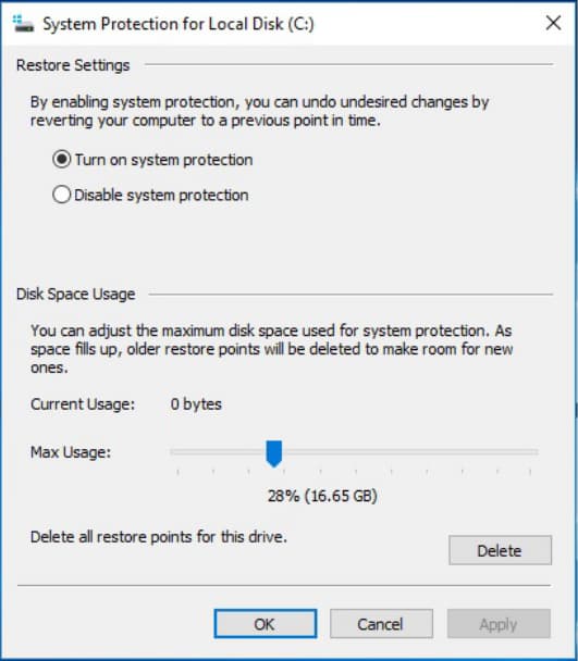 recover deleted restore points windows 10